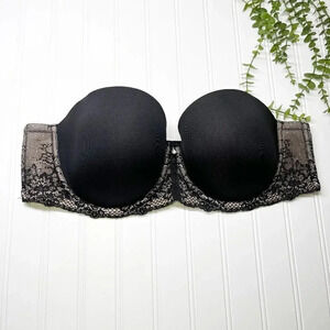Torrid Curve Black & Cream Lace Trim Strapless Bra Women's Plus Size 42C